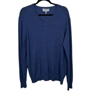 Qi New York NWOT Mens XL Blue Wool‎ Cashmere V Neck Sweater Knit Pullover